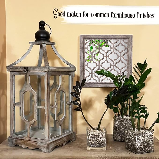 Yudarte 2pcs Set Square Moroccan Cutout Wall Mirror Decor - Farmhouse Rustic Decorative Mirrors for Bedroom Bathroom Living Room Kitchen Entryway 12x12 Inches - Image 4
