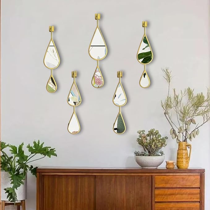 BAODANFU Wall Mirrors Decorative, Gold Tear Drop Shape Mirrors for Wall of Entryway, Living Room, Bedroom, Over Fireplace, Mantle Wall Decor Golden (Shiny Gold, 5 Pack) by BAODANFU