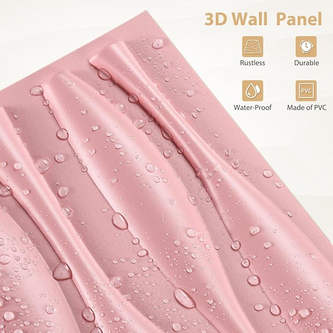 Heikki 30 Pack 3D Wall Panel for Interior Wall Décor, PVC Flower Textured Wall Panels for Living Room Bedroom Hotel Office, 11.8"x11.8", Double-Sided Tape (Pink-SP) - Image 2