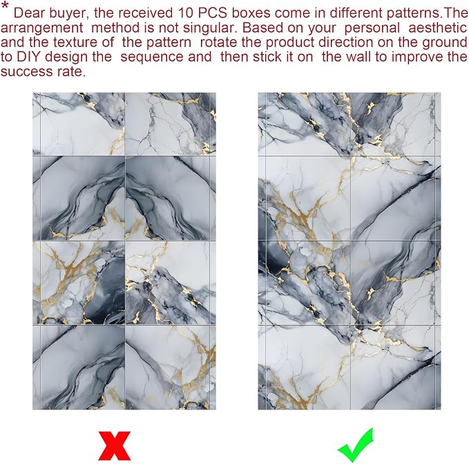 10pcs Thick Marble Peel and Stick Waterproof Wall Panels,Heat-Resistant Backsplash Tile, 23.6"x11.8" PVC Foam Wall Sticker for Kitchen,Living Rooms,TV Walls,Blue and Gold (Not Real Tile 19.4Sq. Ft.) - Image 7