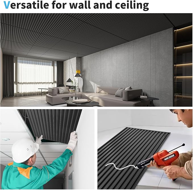 Art3d Fluted Slat 3D Wall Panels, Drop Ceiling Tiles, 6-Pack, Black | 24" x 48" , Lightweight, Break-Proof, Compatible with Grid System, Ideal for Home, Commercial Spaces - Image 5