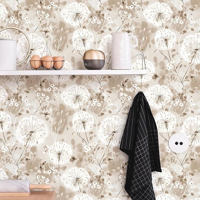 Nukofal Floral Peel and Stick Wallpaper Dandelion for Cabinet 16.9"x118.1" | Vintage Floral Contact Paper Brown Wallpaper Peel and Stick Waterproof Self Adhesive Removable for Cabinet Bedroom Decorative - Image 8