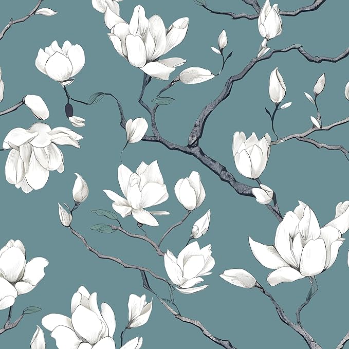 Laatse Vintage Floral Orchid Wallpaper Peel and Stick 17.5" x 393",Blue | Self Adhesive/Removable/Waterproof/Thick Vinyl Contact Paper for Bathroom Bedroom Shelf Cabinet Drawer,Prepasted,Easy Peel by Laatse
