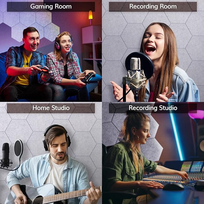 36 Pack Hexagon Acoustic Panels, TONOR 12"x 10"x 0.4" High Density Sound Proof Panels for Walls, Sound Deadening Insulation Treatment Foam Panel, Sound Absorbing Padding for Studio, Office, Home, Grey - Image 6