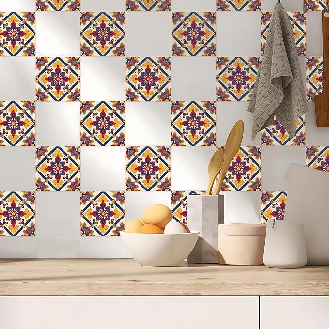 Wall Tiles Peel and Stick Waterproof - 24 Pcs (6x6 Inch) Wall Stickers Backsplash Decals for Kitchen, Bathroom, Removable Self-Adhesive Vinyl Art with Bohemian Patterns - Image 3