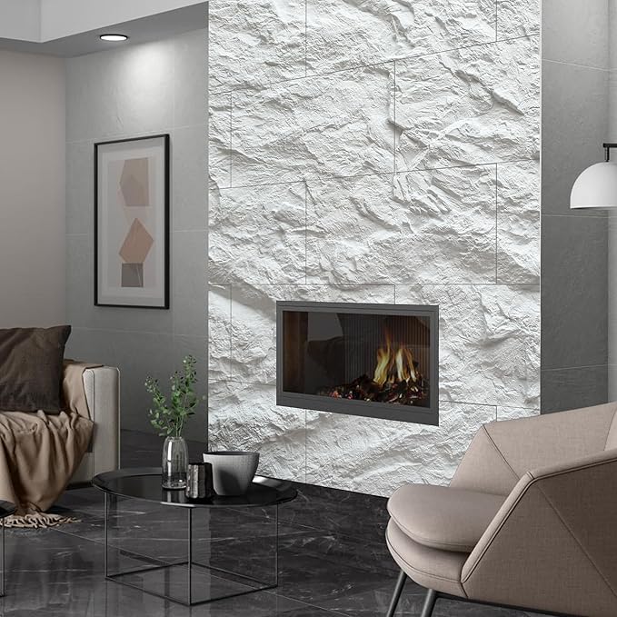 KASARO 3D Faux Stone PU Wall Panels, 4 Pack Cement Texture White | Thicker PU wainscoting panels with realistic stone texture for accent walls, home & office decor, easy install, 43.3" x 23.6" - Image 6