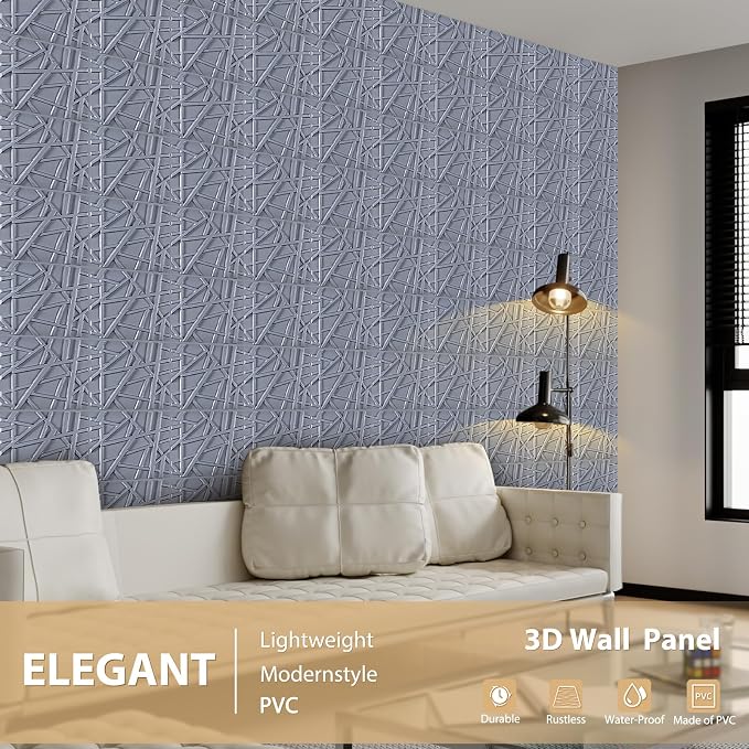 Heikki 30 Pack 3D Wall Panel for Interior Wall Décor, PVC Flower Textured Wall Panels for Living Room Bedroom Hotel Office, 11.8"x11.8", Double-Sided Tape (Gray-SZ) - Image 2