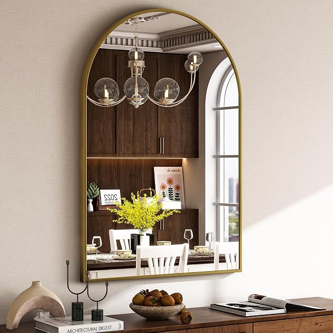HARRITPURE 16"x24" Arched Bathroom Mirror - Gold Wall Mounted Mirror - Black Arch Mirror - Aluminum Alloy Frame Bathroom Mirror Living Room, Bedroom, Bathroom and Entryway by HARRITPUREHome