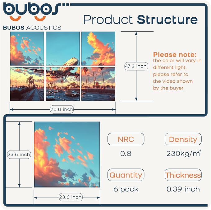 BUBOS 6 Pack Art Acoustic Wall Panels,70.8”x47.2”Self Adhesive for Home Decor | Peel and Stick, for Home Office, Studio & Wall Decor Sound Treatment, Wall Panels for Noise Reduction & Stylish Room - Image 2