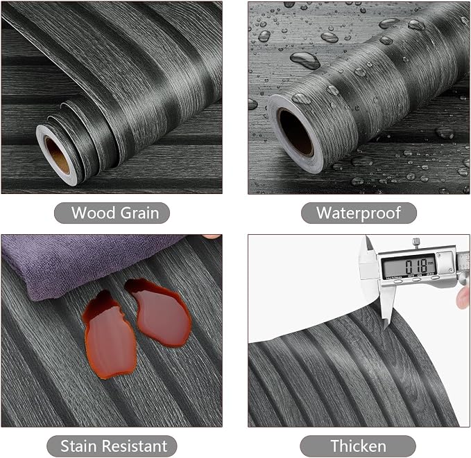 YENHOME Black Wood Slat Peel and Stick Wallpaper 17.7X10 ft Removable Faux Wood Contact Paper Renter Friendly Waterproof No Residue Decor for Bedroom Accent Wall Cabinet Furniture Kitchen Bathroom - Image 6