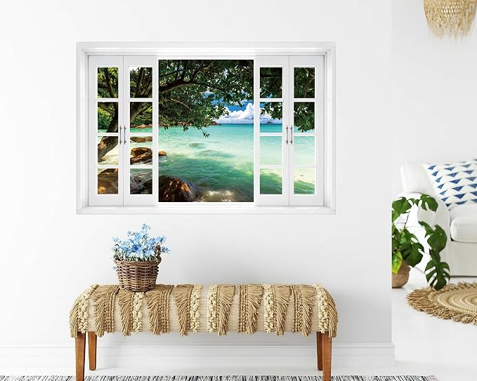 FLFK Tropical Ocean Landscape Window Sticker Wall Sticker, Removable Wall Mural, Suitable for Indoor Use, 48x32 inches，Set of 2 Sheets. - Image 3