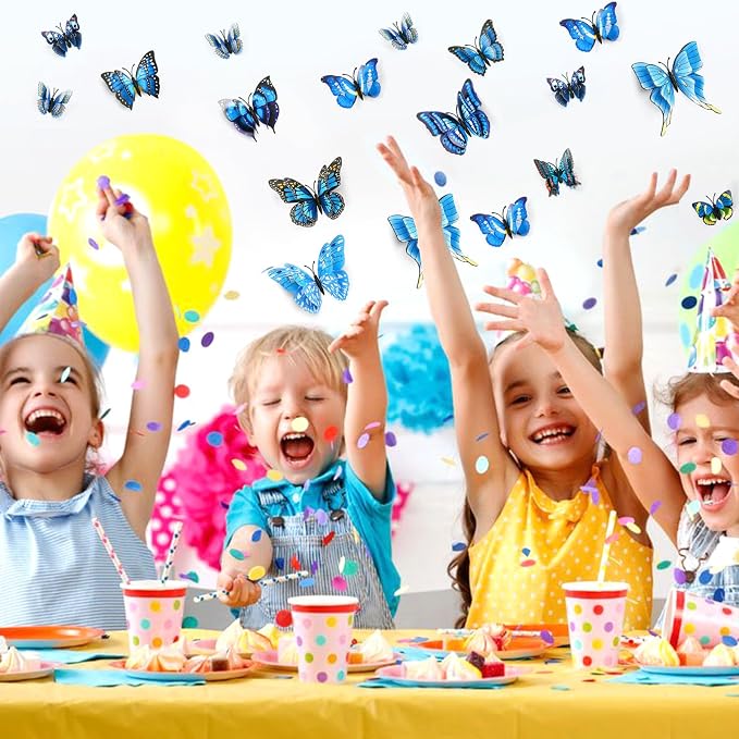 SAOROPEB 3D Butterfly Wall Decor, 48 Pcs Double Layer Butterfly Decorations for Party Decorations Locker Decor Refrigerator Decal, Reusable (Blue) | Double Layer for Party Decorations Locker Decor Refrigerator Decal, Reusable - Image 2