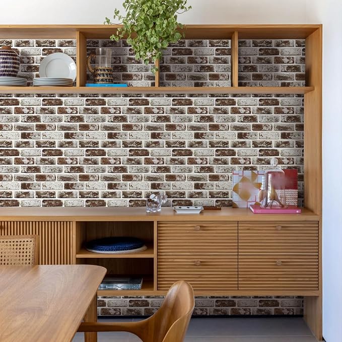 Commomy Faux Brick Panels Peel and Stick Wall Stickers 10 Pcs 11.8" x 11.8" | Small Size Thin PVC Fake 3D Brick Wallpaper for Kitchen,Fireplace,Home Office,Wall Covering Decor(Covers 9.7 sq.ft) - Image 7