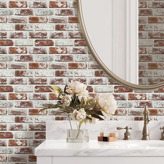 Commomy Faux Brick Peel and Stick Thin PVC 10 Pcs 11.8" x 11.8",Red | Small Size Thin PVC Quick Wall Covering Home Decor for Kitchen,Fireplace,Home Office (Covers 9.7 sq.ft) - Image 7