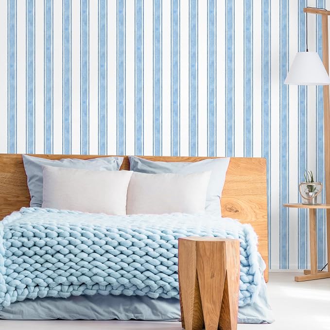 Affrolling Striped Peel and Stick Wallpaper 15.75"x118.11",Blue | Watercolor Self Adhesive Contact Paper, Removable for Bedroom Cabinet Furniture, Cute Decor for Nursery Craft Room DIY - Image 5
