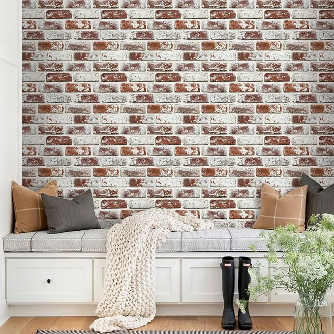 COMSTICKC 3D Faux Brick Wall Panels Peel and Stick, 10 Pcs 11.8" x 11.8" | Whitewash Red, Not Real Brick, Small Size, Ultra-Light Thin PVC, Fake Brick Decorative Tiles for DIY Decor, Cover 9.7 sq ft - Image 6