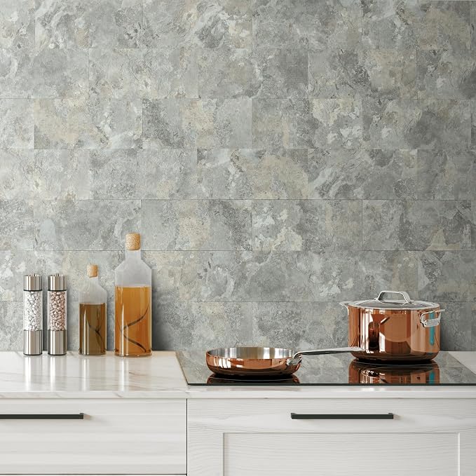 AULIGET 2-Piece Peel and Stick Backsplash Wall Tiles, 6" x 12" Grey & Beige Slate PVC Faux Stone Stick on Tiles for Backsplash Kitchen - Image 5