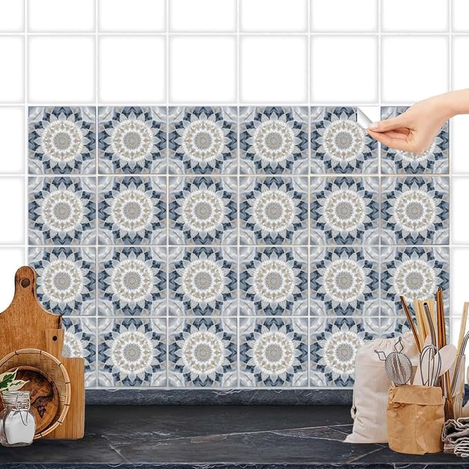 Wall Tiles Peel and Stick Waterproof - 24 Pcs (6x6 Inch) Wall Stickers Backsplash Decals for Kitchen, Bathroom, Removable Self-Adhesive Vinyl Art with Bohemian Patterns - Image 4