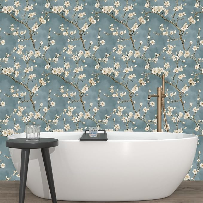 Laatse Vintage Blue White Floral Wallpaper Peel and Stick 17.5''x118'' | Self Adhesive/Removable/Waterproof/Thick Vinyl Contact Paper for Bathroom Bedroom Shelf Cabinet Drawer,Prepasted,Easy Peel - Image 7