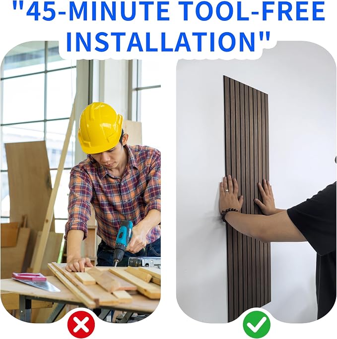 3D Wall Panels Peel and Stick Acoustic Wall Panels Wood Panels for Wall | 8-Pack 43.3*11.8” 3D Wood Slat Sound Absorbing Panels for Home Theater, Office & Bedroom Easy DIY Installation, Dark Walnut - Image 3
