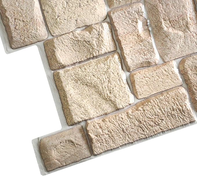 Dundee Deco PG7005 Beige Faux Limestone, 3.2 ft x 1.6 ft, PVC 3D Wall Panel, Interior Design Wall Paneling Decor, 5.3 sq. ft. - Image 4