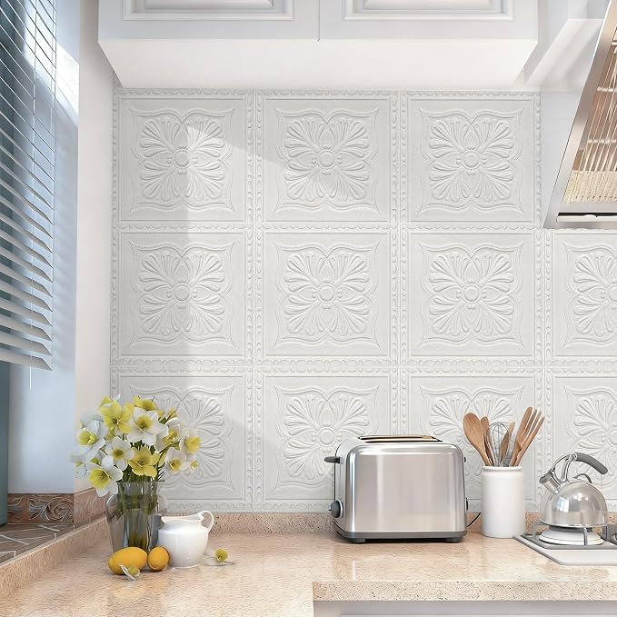 Ceiling Tiles, Ceiling Tiles Peel and Stick Foam, 16 Pcs, Covered 21 Sq.Ft | 3D Wall Panels Peel and Stick, Easy to Use and Cut for Ceiling and Interior Wall Decor, Plain White（13.8 x 13.8 inch） - Image 8