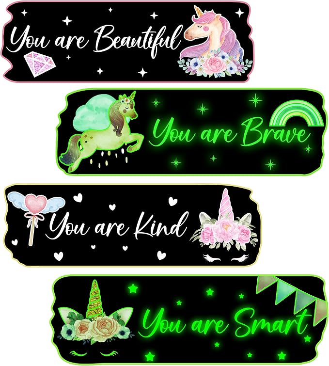 Glow in The Dark Stars Unicorn Wall Decals, Glowing Motivational Wall Art Inspirational Sticker, Peel and Stick Ceiling Decal for Girl's Room by Robmoda