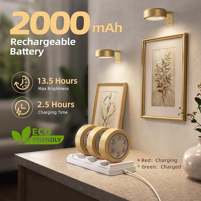 EZVALO Picture Lights for Wall, Rechargeable Battery Magnetic Poster Lights with 3 Color Temps & 12 RGB, Remote Dimmable Timer Light, Wall Decor Light for Art Display (6 Pack with Charging Station) - Image 4