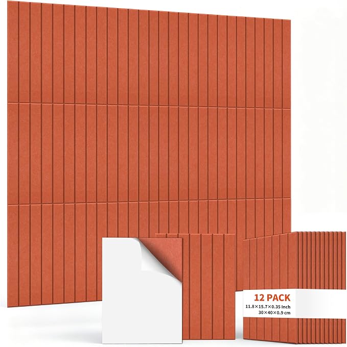 TO-TH Acoustic Panels Peel and Stick Sound Wall Panel 12 Pack, Honey Orange | Self-Adhesive, Sound Absorbing Panels, 100% Polyester Fiber, 11.8"×15.7"×0.35", Acoustical Treatment for Studio, Office, Home by TO-TH