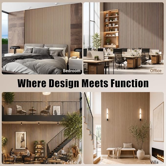 RITOLLO Wood Panels for Wall, 4 Pack Wood Slat Acoustic Panels, 118 x 11 in 3D Fluted Sound Absorbing Panels for Interior Wall Decor, Accent Wall for Living Room, Bedroom, Home Office (Light Walnut) - Image 6