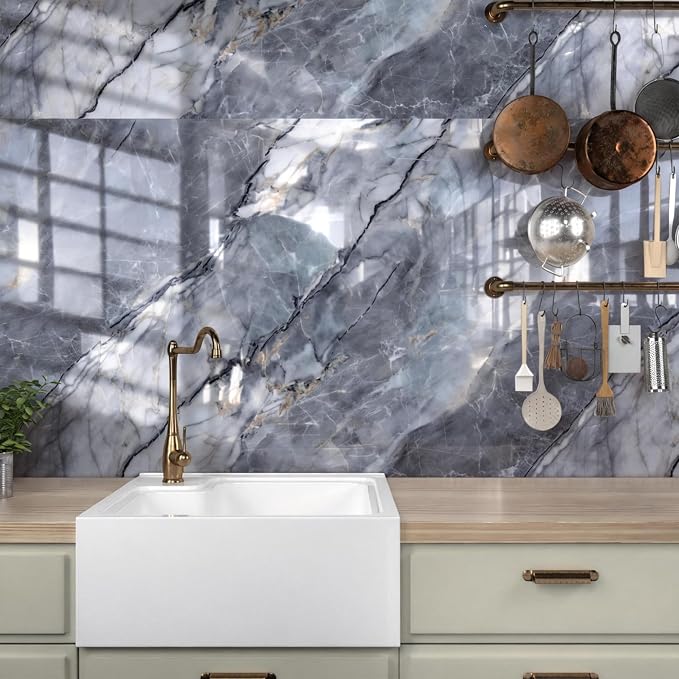 Marble Peel and Stick Waterproof Wall Paneling, 118" x 47" Pietra Grey Glossy Finish Self-Adhesive Backsplash Tile Vinyl Wall Panel for Kitchen Bathroom Wall Decor, Covers 38.75 Sq. Ft. - Image 9