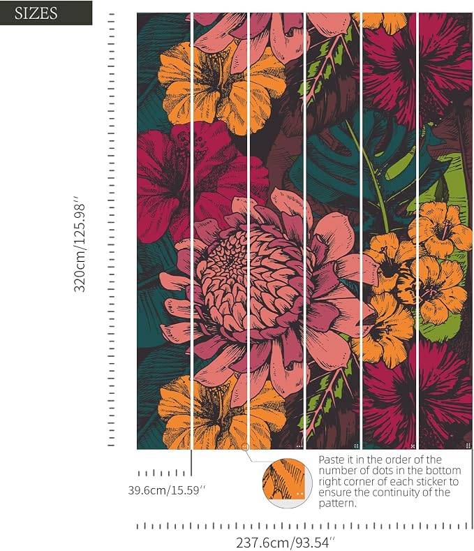 Large Flower Peel and Stick Wall Mural for Bedroom | 92"x125", Large Floral Bohemian Wallpaper, Removable Leather Textured & Water-Resistant, Hallway Old Wall Makeover - Image 4
