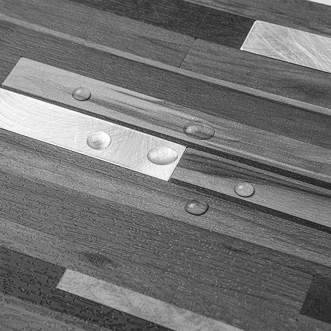 AULIGET 40 Sheets Peel and Stick Backsplash, Black & Grey Wood Look PVC Mixed Metal Stick on Backsplash Tiles for Kitchen - Image 3