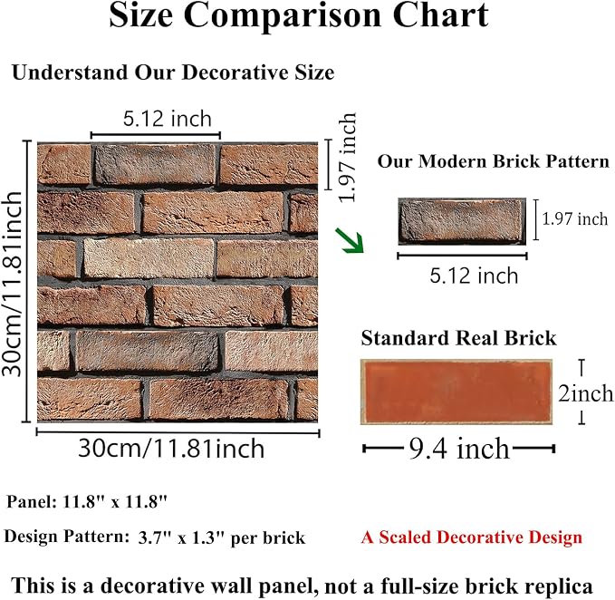 3D Wall Panels Peel and Stick, 10Pcs Brick Textured PVC Brick Panels | 11.81*11.81 Inch, Waterproof, Self-Adhesive Wall Tiles, for Accent Walls, Kitchen, Bathroom, Bedroom & Office Decor - Image 2