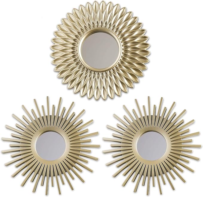 BONNYCO Gold Mirrors for Wall Pack of 3, Round Wall Mirrors Bedroom Room and Home Decor. Espejos Decorativos de Pared Sala Dormitorio, Modern Minimalist Decor Vintage, Chic. Gifts for Women Mums by BONNYCO