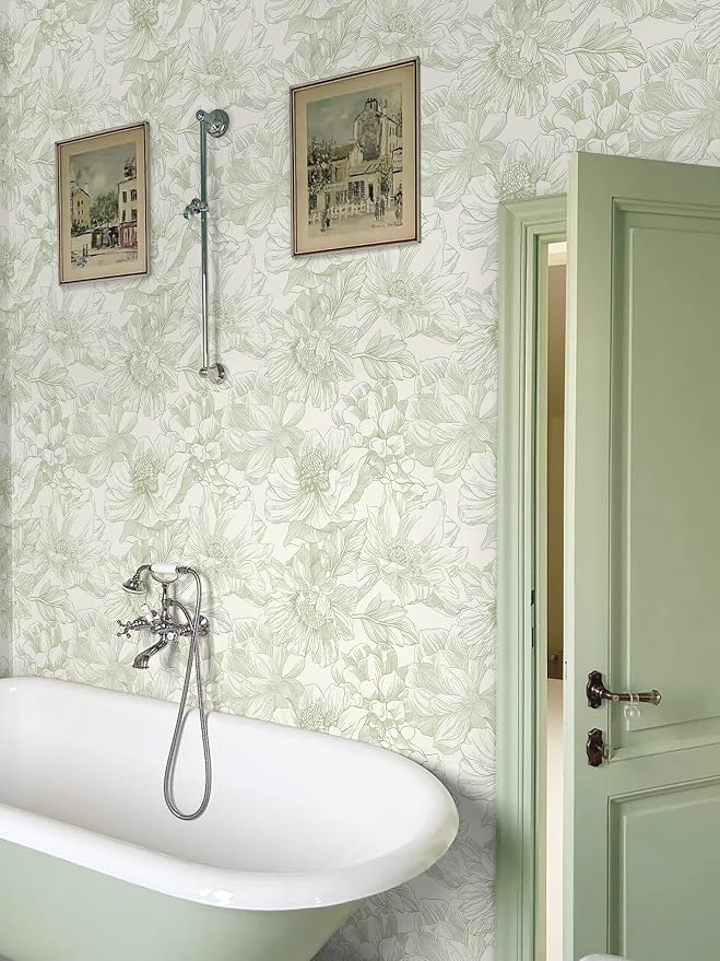 Ismoon Vintage Floral Wallpaper Peel and Stick Beige and Green Contact Paper 17.3inx6.5ft Removable Self Adhesive Wall Paper for Bathroom Bedroom Cabinet Mural Wall Decor Vinyl Renter Friendly - Image 6
