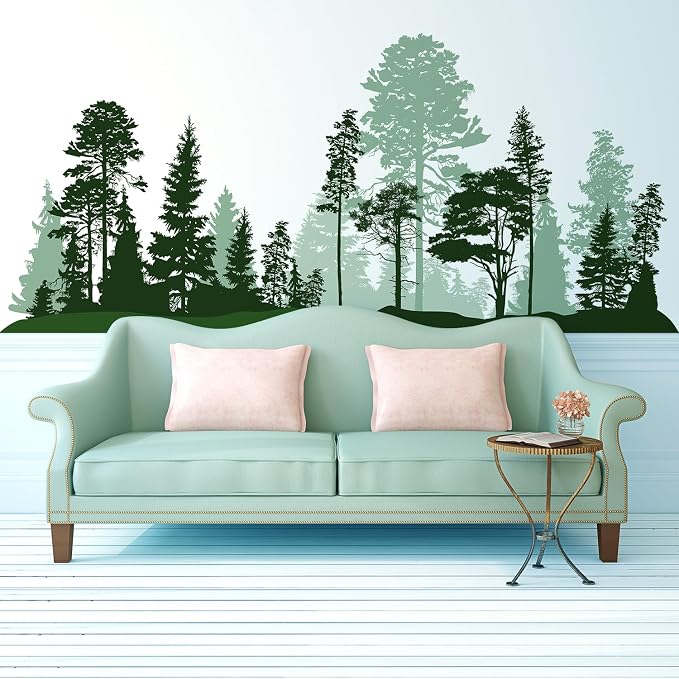 Large Forest Wall Decals, Green Pines in Fir Trees Peel and Stick Vinyl Wall Stickers & Murals, Removable Home Room Wall Decor for Bedroom Living Room Bedroom Classroom Office Nursery by Kingarch