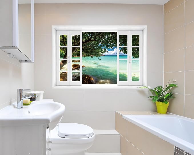 FLFK Tropical Ocean Landscape Window Sticker Wall Sticker, Removable Wall Mural, Suitable for Indoor Use, 48x32 inches，Set of 2 Sheets. - Image 6