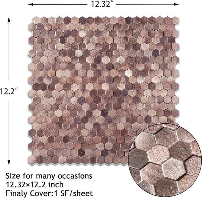 KASARO Peel and Stick Backsplash Tiles, 12" x 12" 3D Pink Hexagon Metal Mosaic Wall Panel, Self-Adhesive Waterproof Kitchen Backsplash for Bathroom, Fireplace, Living Room Decor, 8 Pack - Image 5