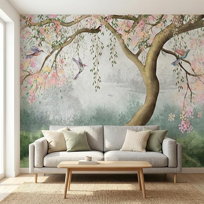 MFWFM Forest Peel and Stick Wallpaper Fantasy Forest and Bird Wall Mural | 137"x96", for Bedroom Living Room Bathroom Dining Room, Self Adhesive Canvas - Image 2
