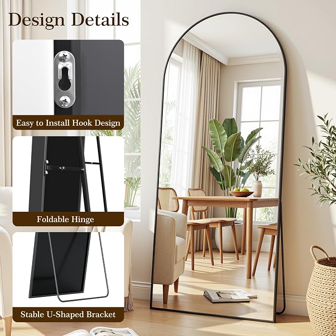 69"x28" Arched Full Length Mirror, Full Body Floor Mirror, Black - Image 6