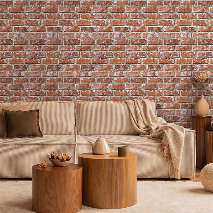 3D Faux Brick Wall Panels Peel and Stick, Designed for Quick DIY | Old Orange, 10 Pcs 11.8" x 11.8", Small Brick-Look, Ultra-Light PVC Fake Brick Covering for Wall Renovation, Cover 9.7 sq ft - Image 10