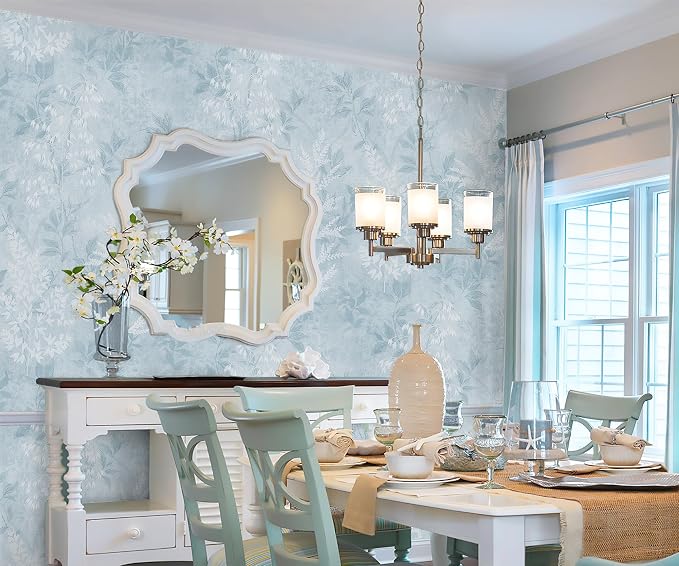 Safiyya Blue Peel and Stick Wallpaper Vintage Botanical Contact Paper Renter Friendly Floral Wallpaper 197''x17.3''Removable Wall Paper Self-Adhesive for Bathroom Waterproof Vinyl Rolls - Image 4