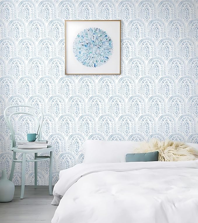 Peel and Stick Wallpaper Modern Wall Paper Boho Contact Paper Removable Wallpaper Peel and Stick Blue and White Self-Adhesive for Bathroom Bedroom Kitchen Wall Decor 17.3" x 118" - Image 7