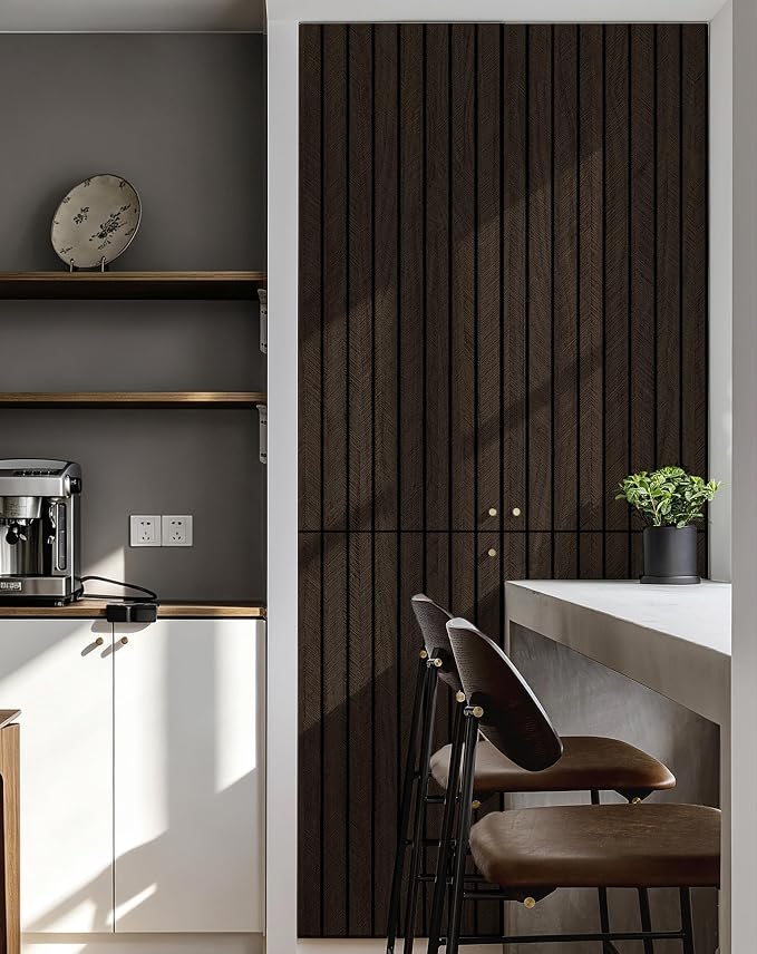 Rugreat 3D Wood Wall Panels Faux Wood Wallpaper Peel and Stick 15.7W 118L | Dark Brown Faux Walnut Wall Panels Soundproof Flexible Wood Slats Contact paper Self Adhesive Wallpaper for Accent Walls - Image 3