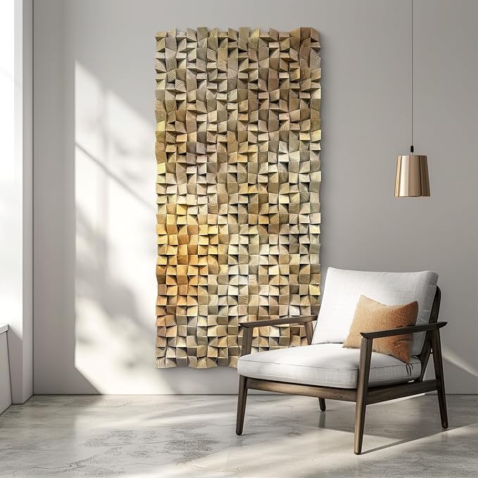LIUZEYUE - Textured Wood Mosaic, Natural Wood with White Geometric Pattern, 3D Wall Decor for Living Room or Home Office 35.4"x70.8" - Image 8