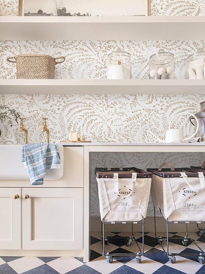 Ismoon Boho Peel and Stick Wallpaper Beige Neutral Farmhouse Contact Paper | 17.3x393in Leaf Botanical Stick on Wall Paper Removable Self Adhesive Vinyl Wallpaper for Bedroom Accent Wall Decor Hallway - Image 8