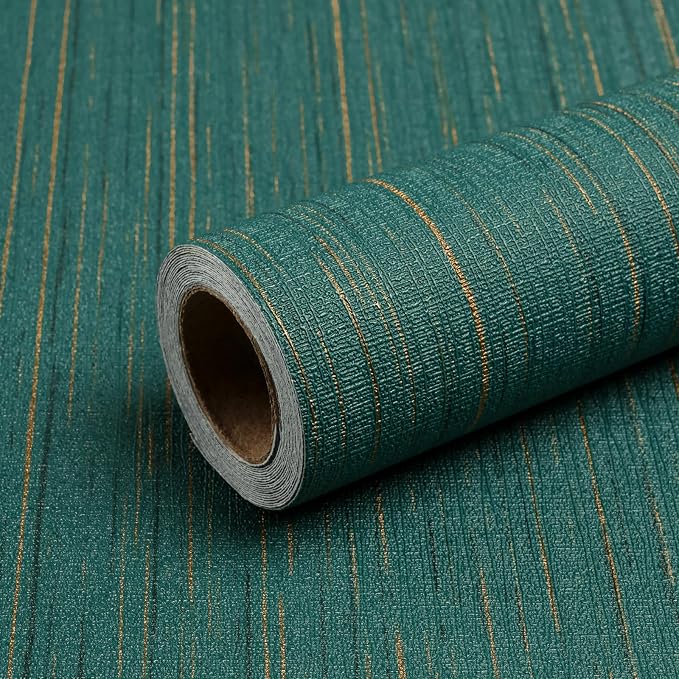 Teal Grasscloth Peel and Stick Wallpaper Vintage Texture Removable Waterproof Wallpaper for Room Walls, Cabinets, Furniture, Drawers, Desk A Set of 15.7"x1200" by Qianglive