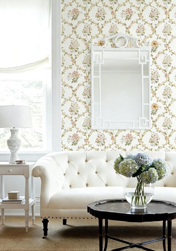 Floral Peel and Stick Wallpaper Boho Cantact Paper 16.9in×118in | Vintage Floral Peel and Stick Wallpaper Self Adhesive Removable Beige Contact Paper for Bedroom Nursery Bathroom Waterproof - Image 3