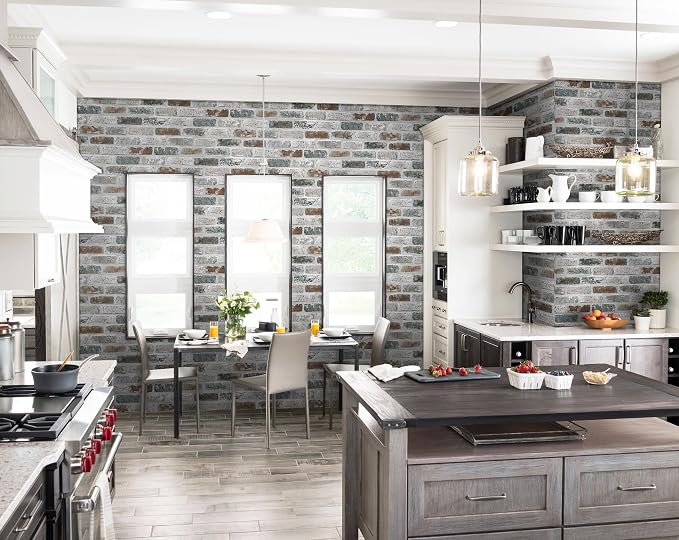 Guvana 17.3"×787" Brick Peel and Stick Wallpaper Brick Contact Paper | Red/Blue/Grey Self Adhesive Wallpaper 3D Brick Texture Contact Paper Vintage Removable Wall Paper for Livingroom Decor - Image 2